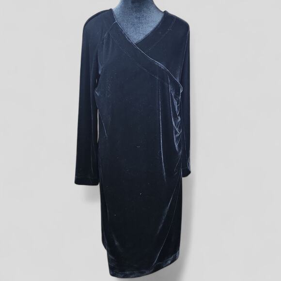 Soft Surroundings Dresses & Skirts - SOFT SURROUNDINGS | Classic Black Long Sleeve Velvet Holiday Faux Wrap Dress | L